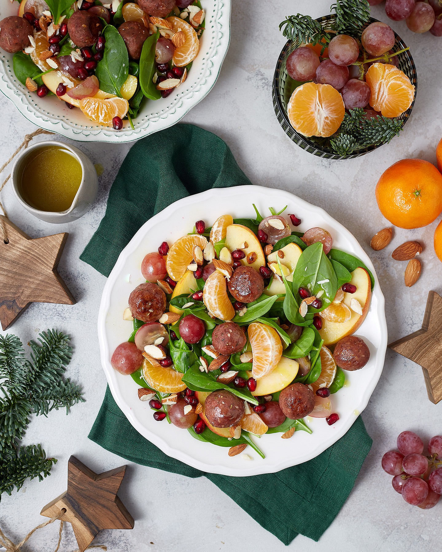 Salad with meatballs Eat me at, tangerines, apples and pomegranate - Photo №6