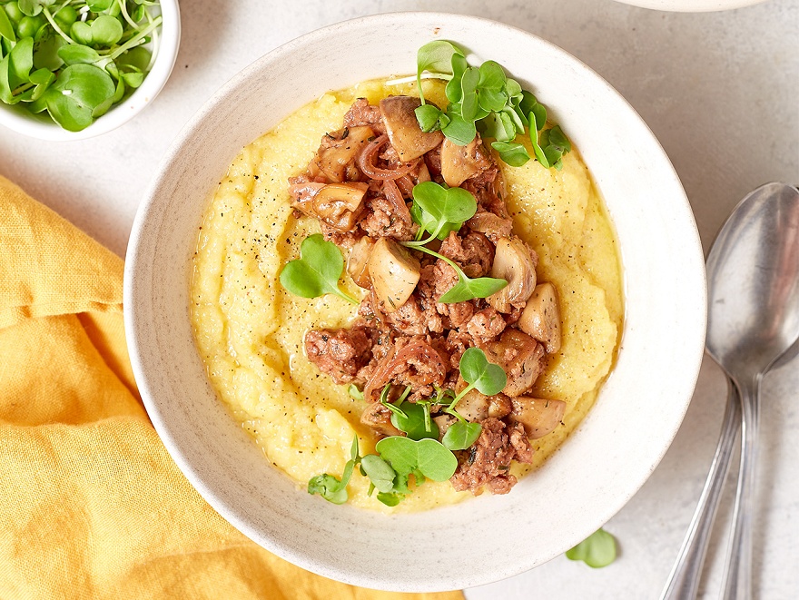 Banosh with eat me at minced meat and mushrooms - Photo №1